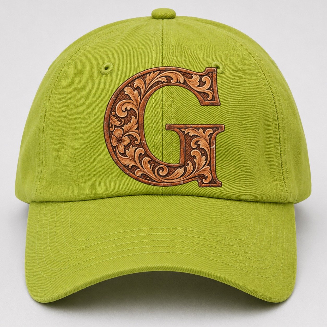 Tooled Leather G Monogram Baseball Cap – Fluorescent Green