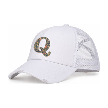 Wildflower Q Monogram Women's Ponytail Trucker Hat – White White