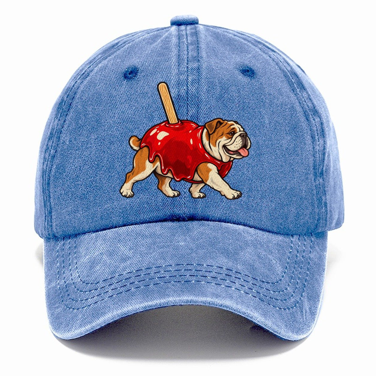 One Bulldog In Halloween Costume Candy Apple Costume Red Glossy Shell With A Stick Halloween Dog Parade Classic Cap – Summer Sky