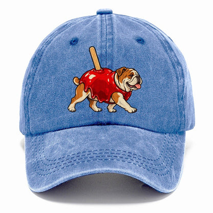 One Bulldog In Halloween Costume Candy Apple Costume Red Glossy Shell With A Stick Halloween Dog Parade Classic Cap – Summer Sky