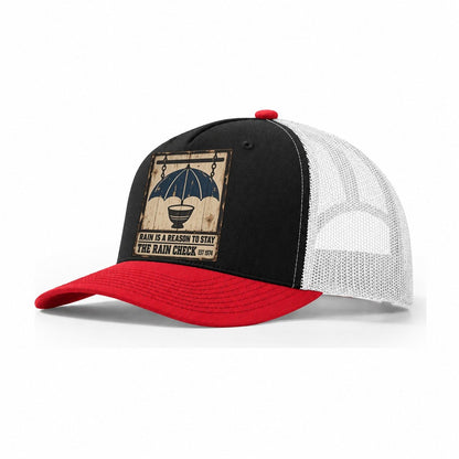Rain Check Bar Izakaya Rules Trucker Hat – Black Red White