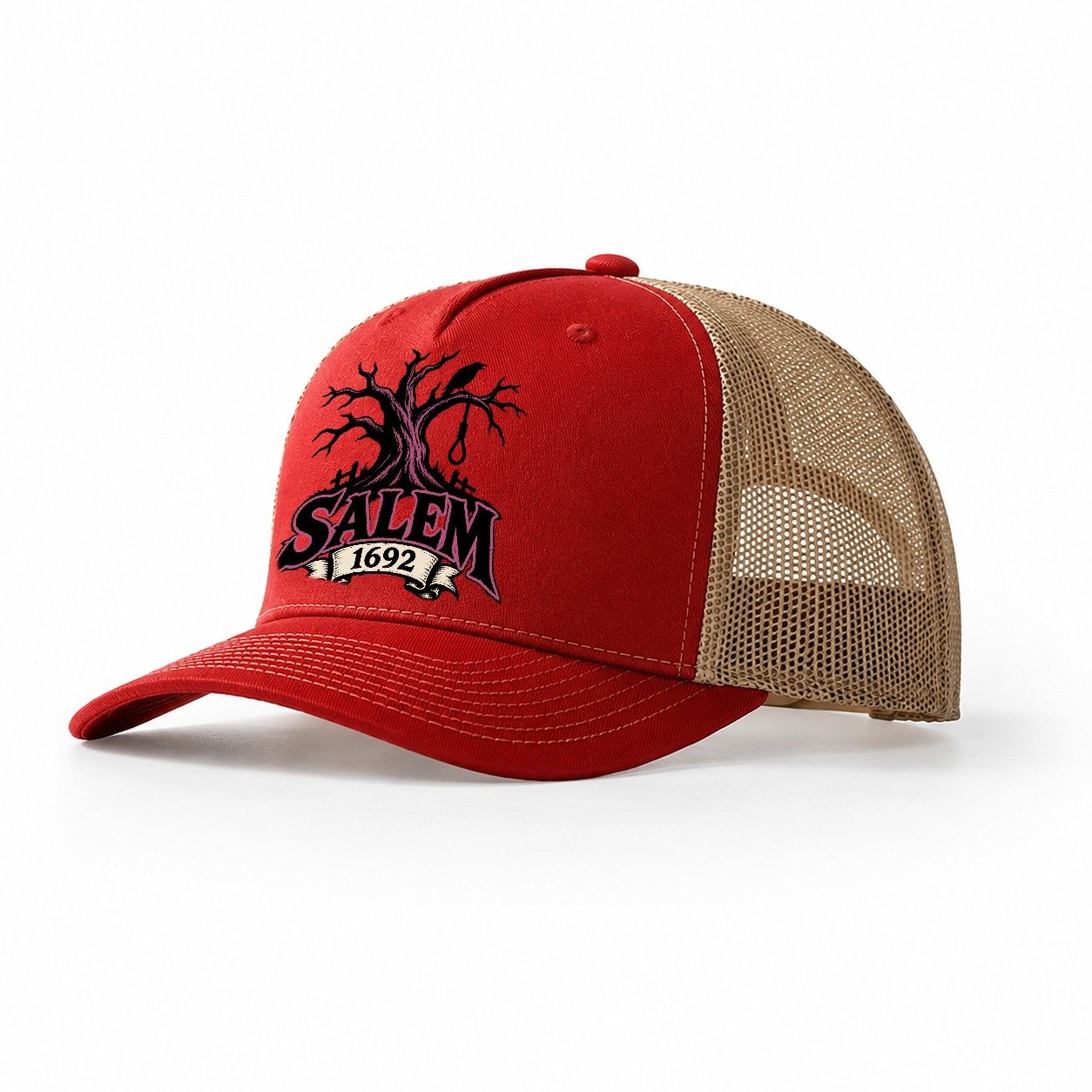 Salem Sixteen Ninety Two Witch Magic Trucker Hat – Red Khaki