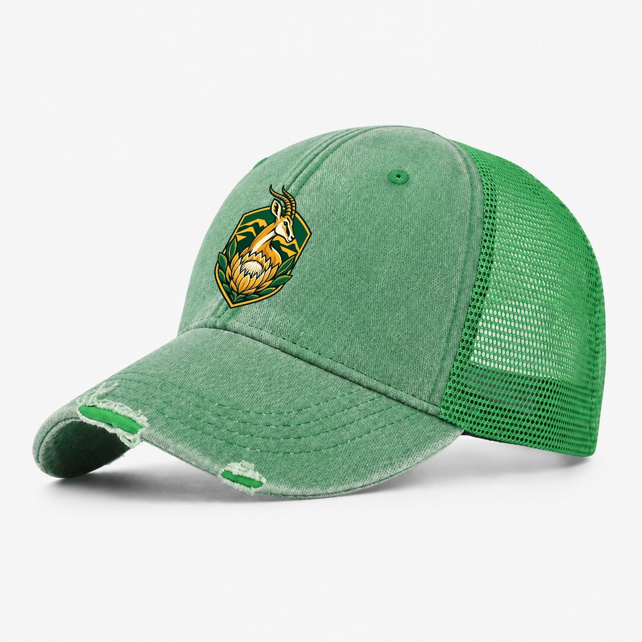 South Africa Minimal Emblem Country Logos Washed Trucker Hat – Ink Green