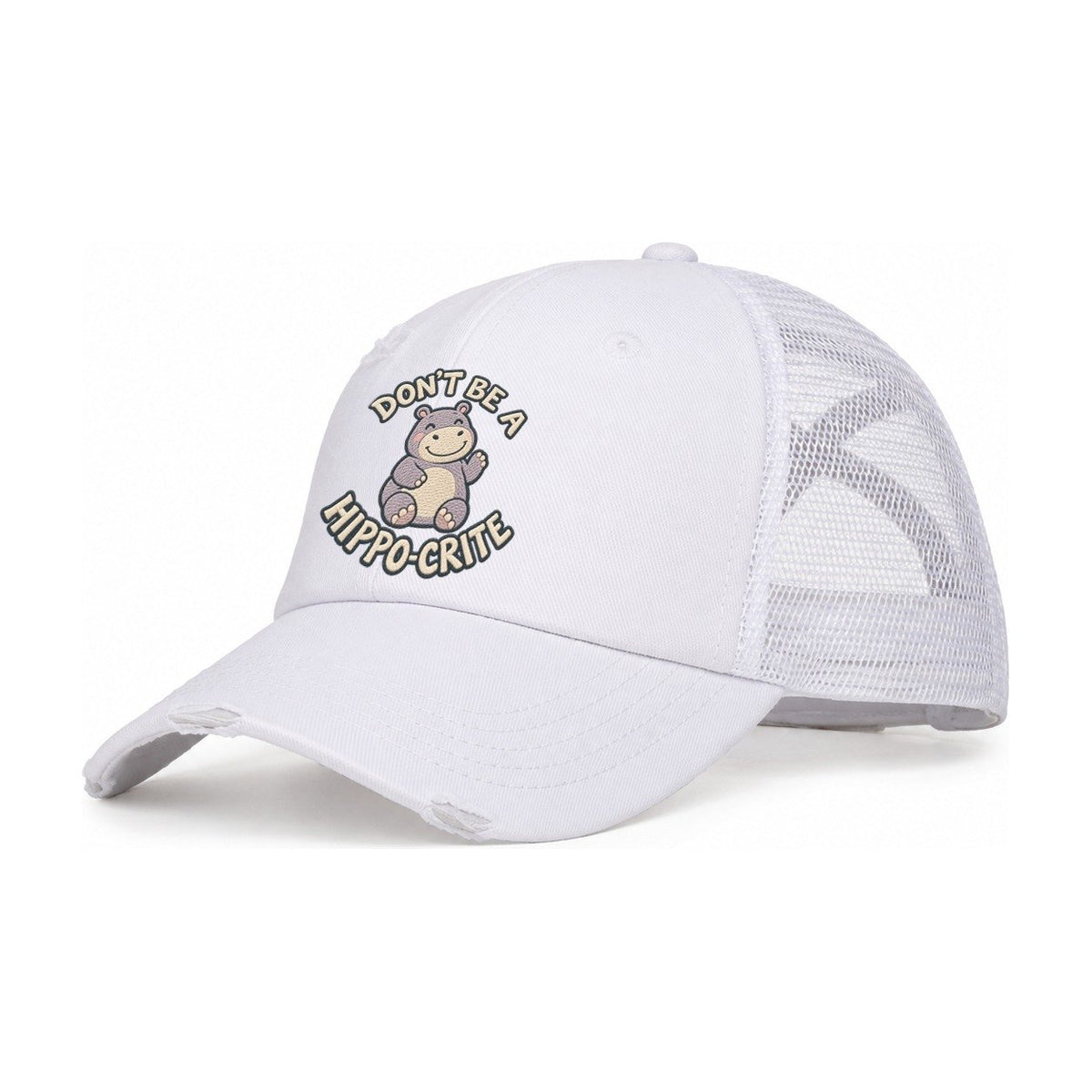 Hippo Animal Puns Women's Ponytail Trucker Hat – White White