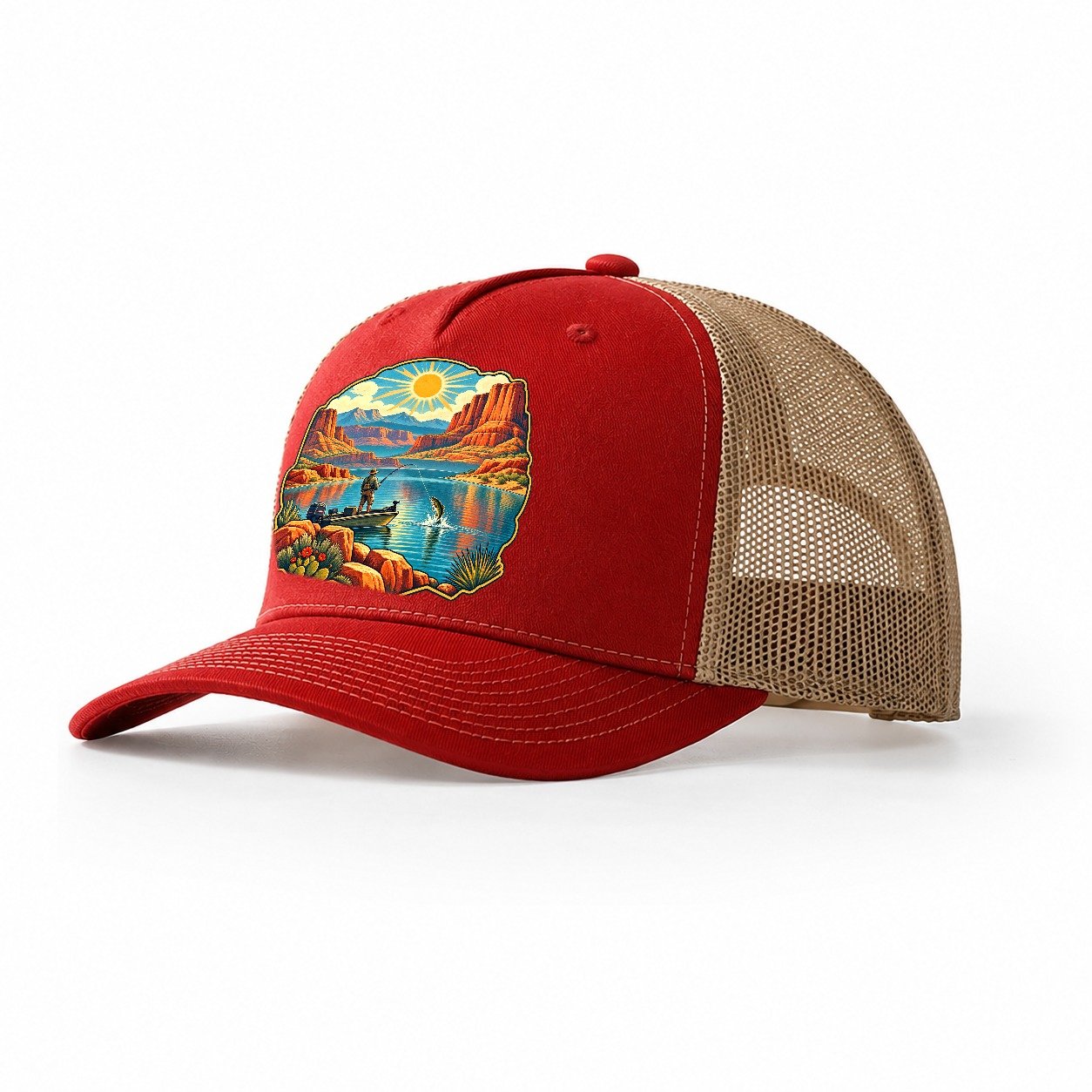 Desert Reservoir Noon Fishing Club Trucker Hat – Red Khaki