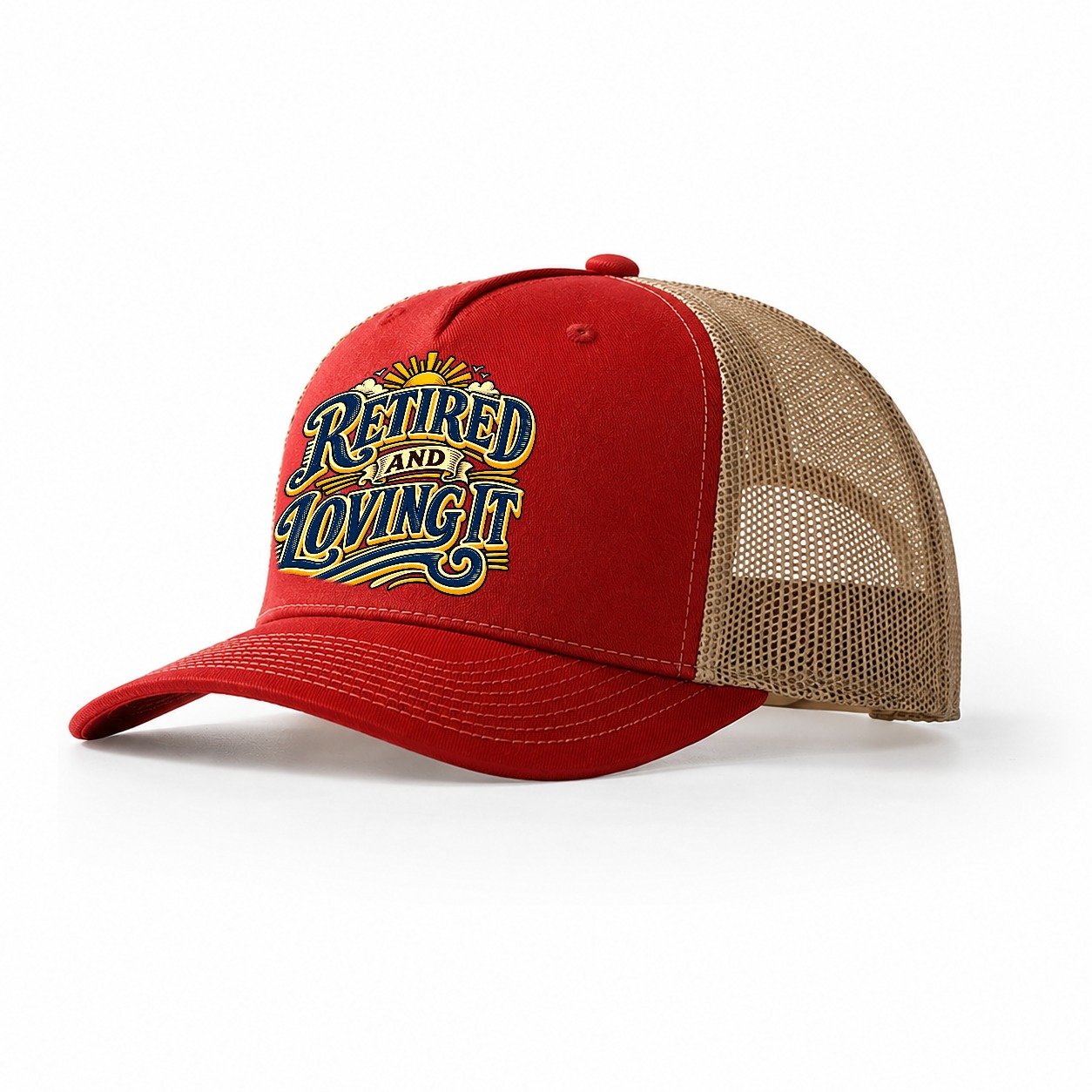 Retired And Loving It Retired Living Trucker Hat – Red Khaki