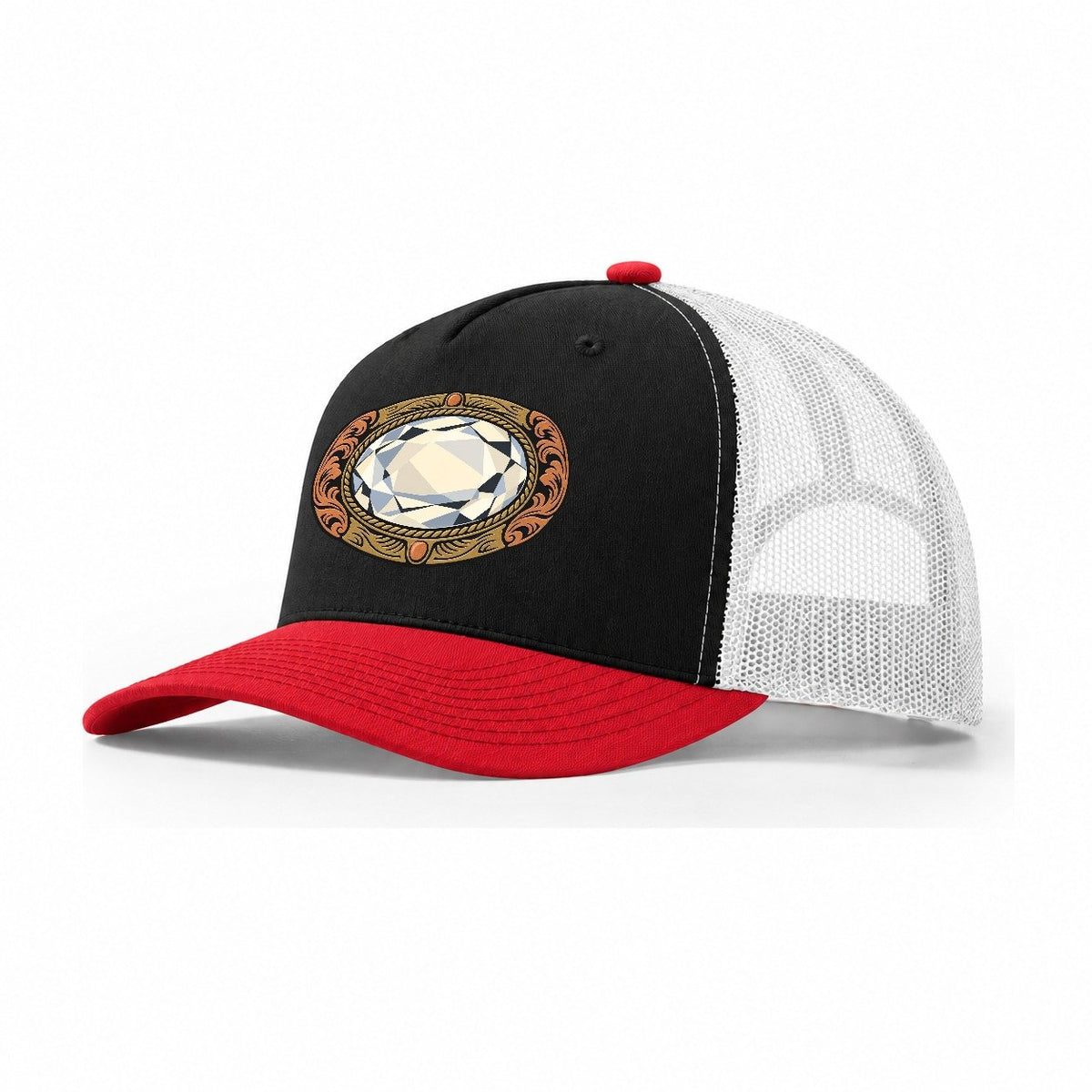Moonstone Buckle Sundown Familiars Trucker Hat – Black Red White