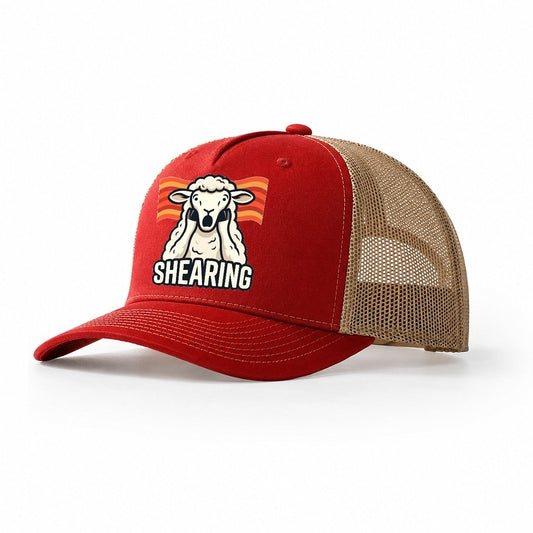 Sheep Scream Shearing Scream Trucker Hat – Red Khaki