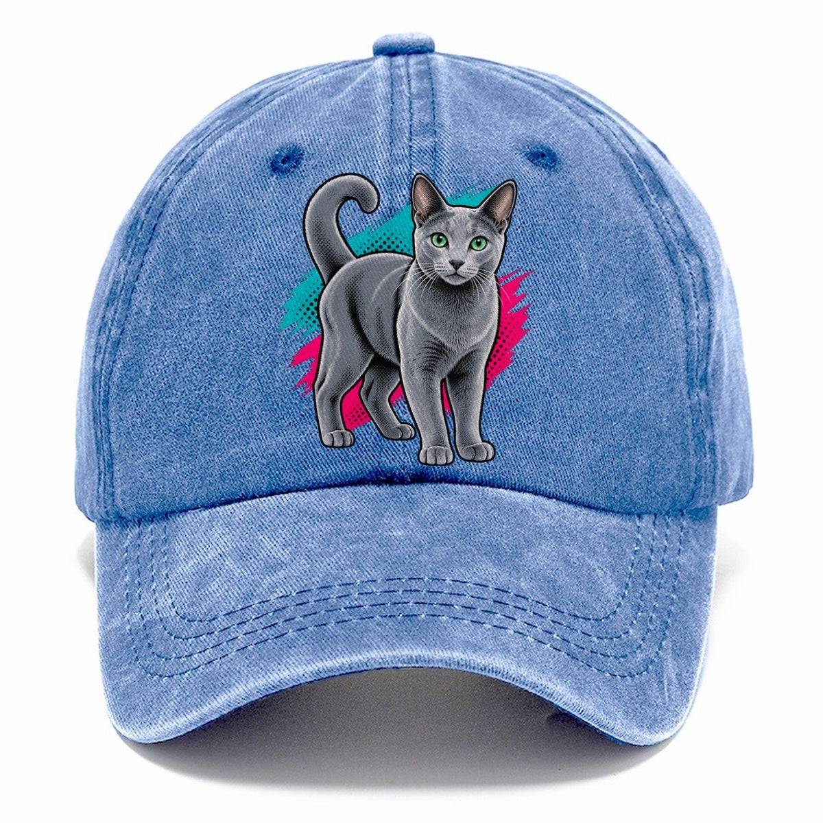 Pop Art Russian Blue Cat Standing Three Quarter Classic Cap – Summer Sky