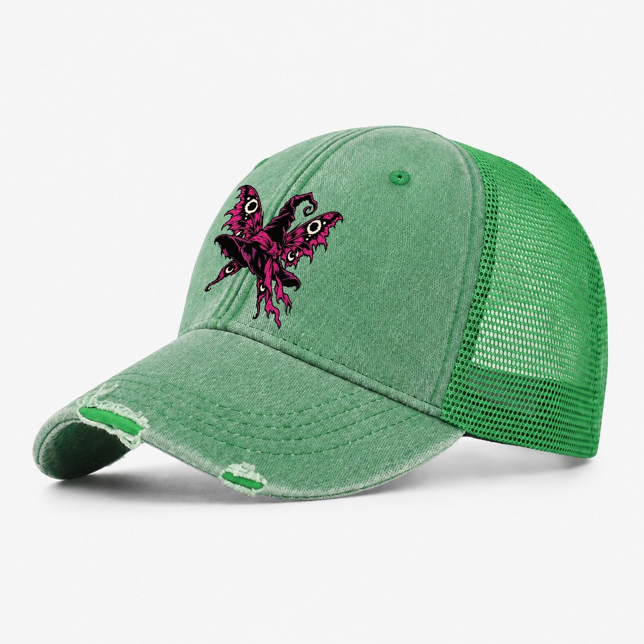 Moth Winged Witch Hat Witch Magic Washed Trucker Hat – Ink Green