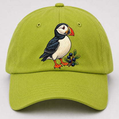 Atlantic Puffin And Crowberry Canada Cultural Icons Baseball Cap – Fluorescent Green
