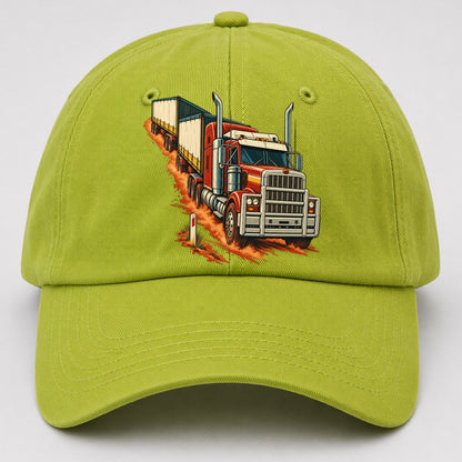 Generic Road Train And Red Dust Marker Australia Cultural Icons Baseball Cap – Fluorescent Green