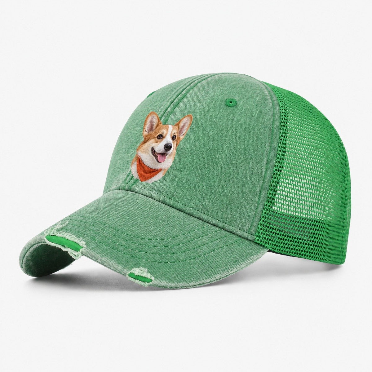 Corgi Autumn Bandana Character Club Washed Trucker Hat – Ink Green
