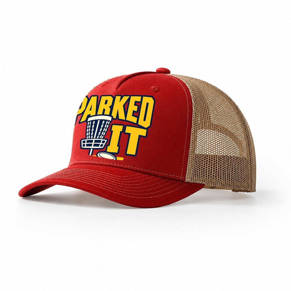 Parked It Disc Golf Trucker Hat – Red Khaki