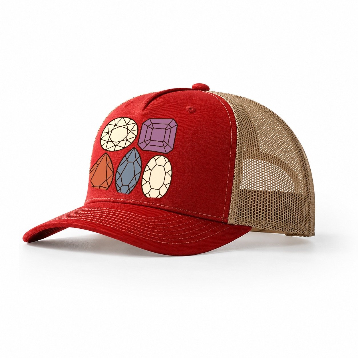 Gem Cut Silhouette Set Rocks And Minerals Trucker Hat – Red Khaki