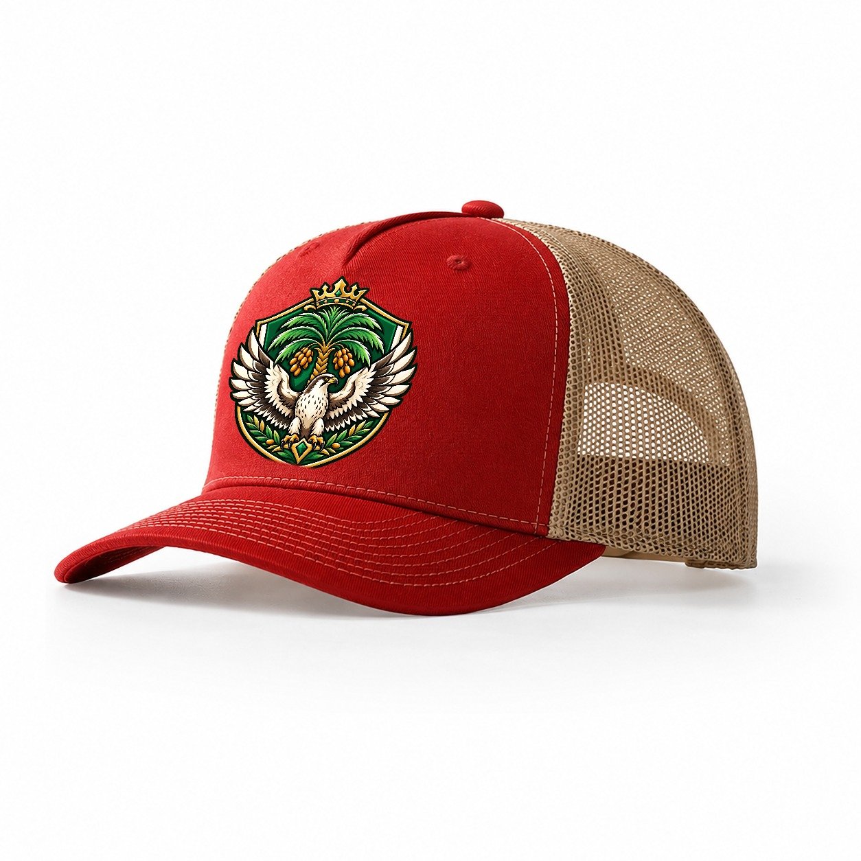 Saudi Arabia Heraldic Crest Country Logos Trucker Hat – Red Khaki