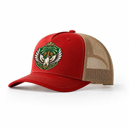 Saudi Arabia Heraldic Crest Country Logos Trucker Hat – Red Khaki