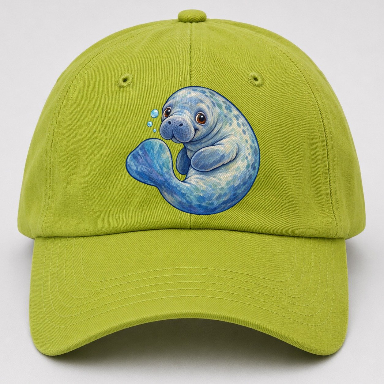 Manatee Curled Drift Sea Sprite Baseball Cap – Fluorescent Green