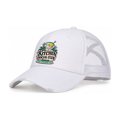Kitchen Social Club Pickleball Life Women's Ponytail Trucker Hat – White White