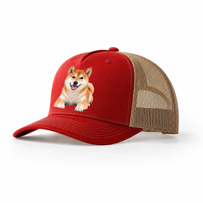 Shiba Inu Lying Down Top Breeds Trucker Hat – Red Khaki