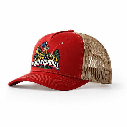 Hitting A Provisional Golf Life Trucker Hat – Red Khaki