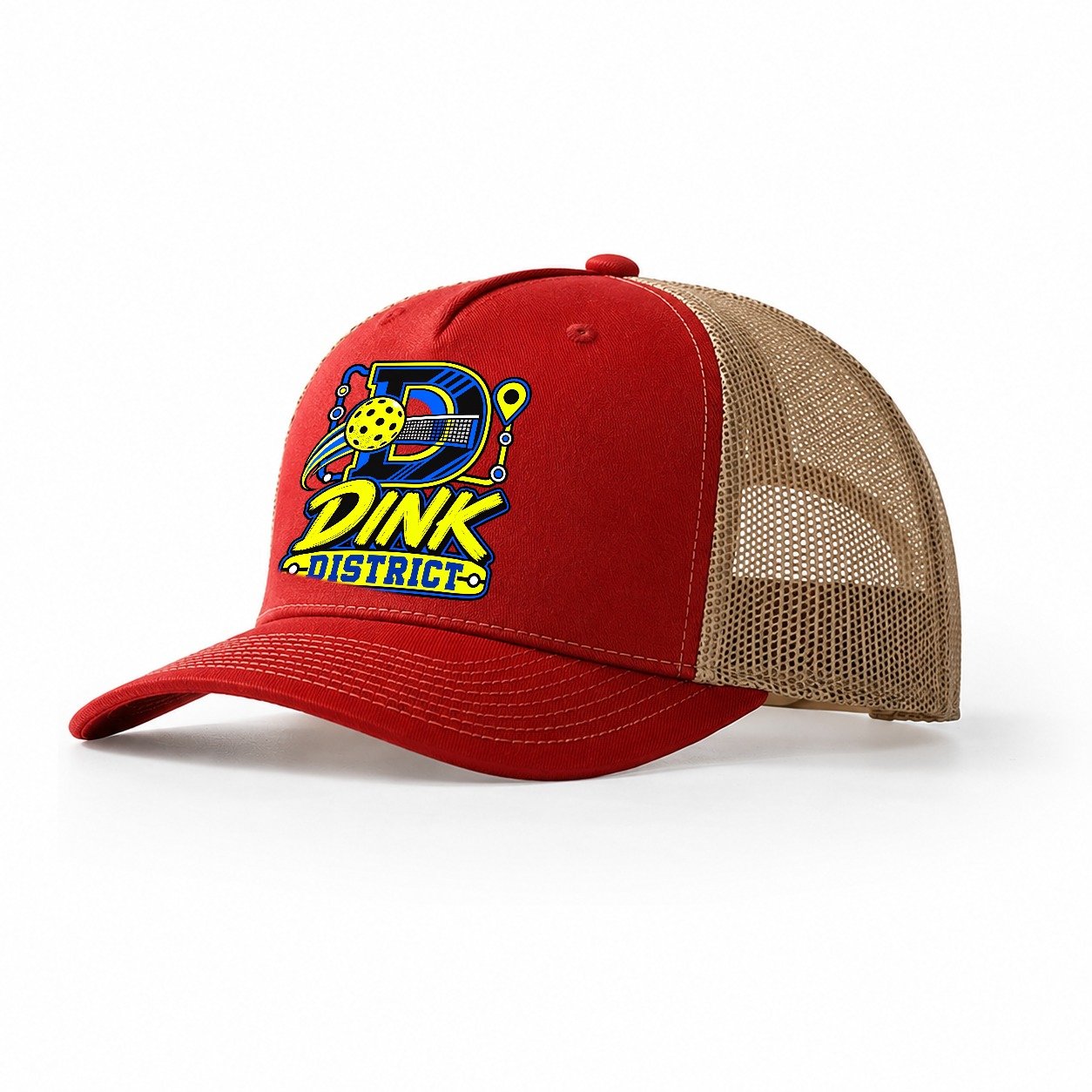 Dink District Pickleball Life Trucker Hat – Red Khaki
