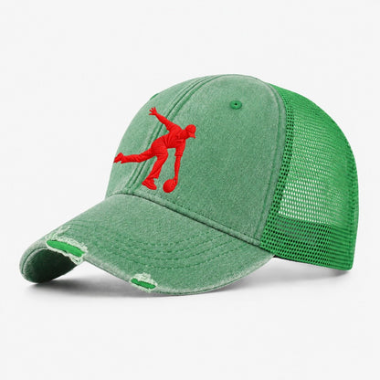 Bowling Hook Release Micro Motion Mark Washed Trucker Hat – Ink Green