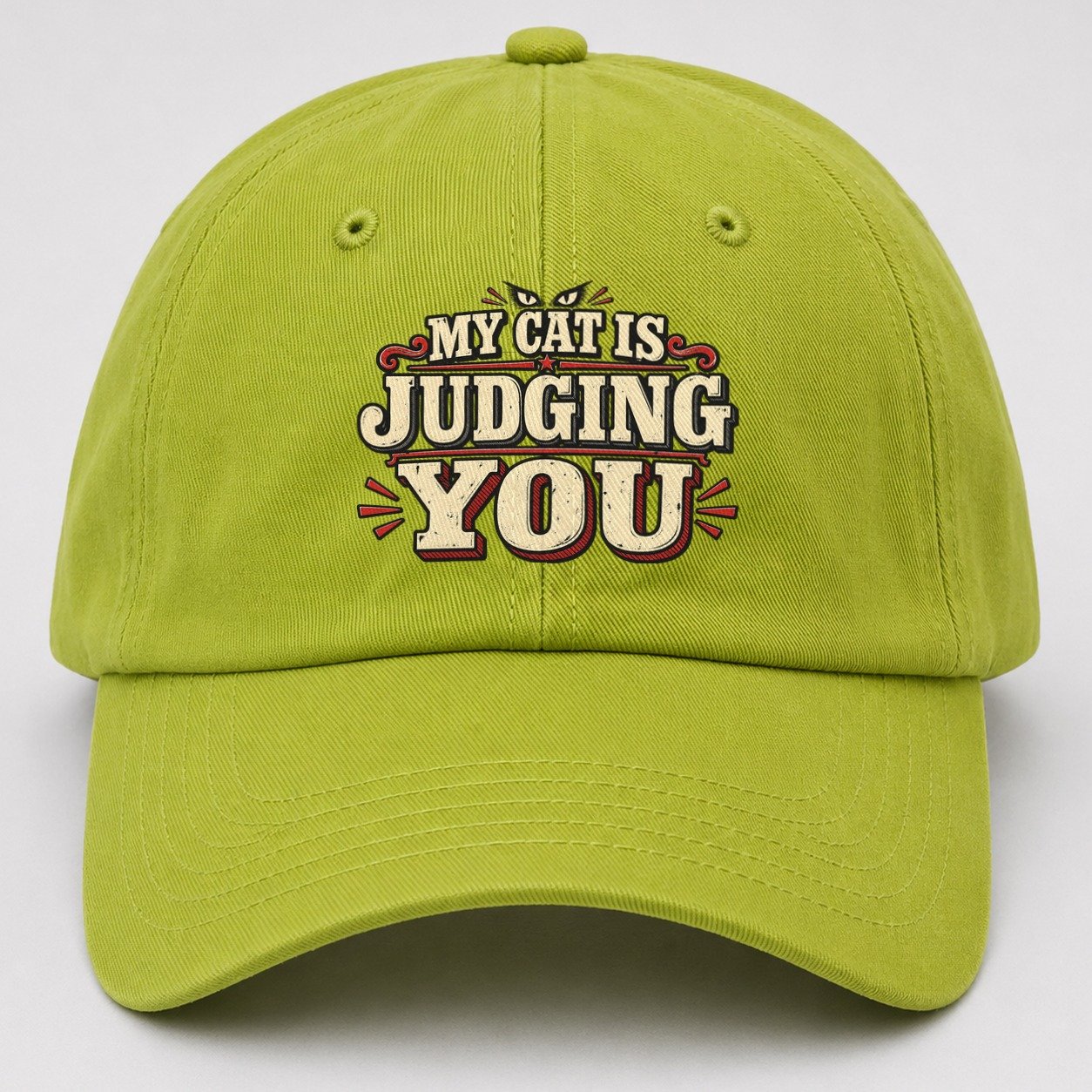 My Cat Is Judging You American Wit Baseball Cap – Fluorescent Green