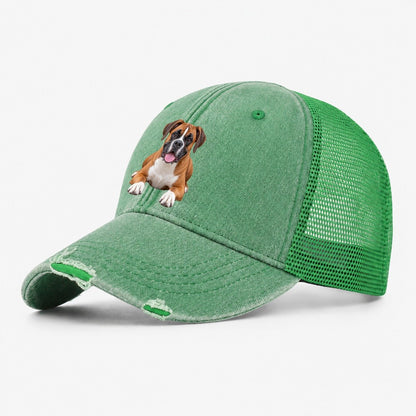 Boxer Lying Down Top Breeds Washed Trucker Hat – Ink Green