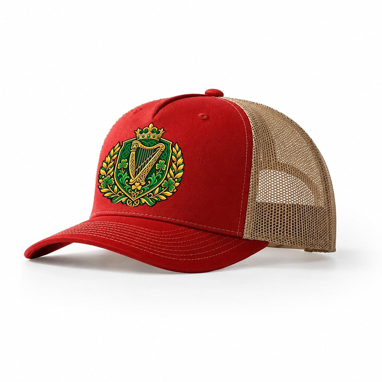 Ireland Heraldic Crest Country Logos Trucker Hat – Red Khaki