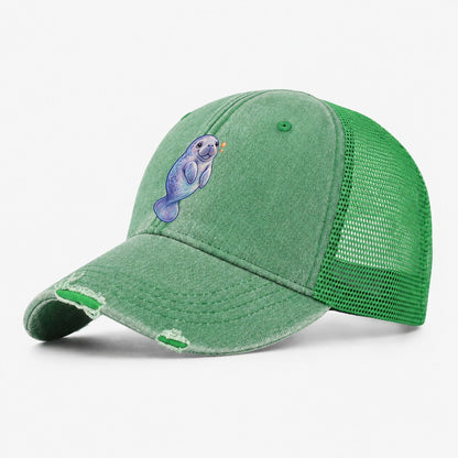 Manatee Upward Float Sea Sprite Washed Trucker Hat – Ink Green