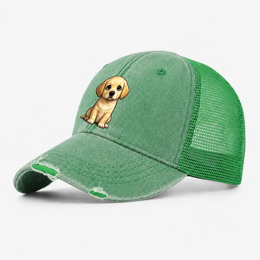 Labrador Retriever Sitting Sweetheart Washed Trucker Hat – Ink Green