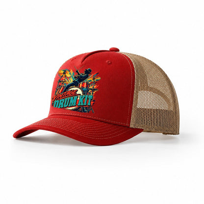 Vintage Drum Kit Music Instruments Trucker Hat – Red Khaki