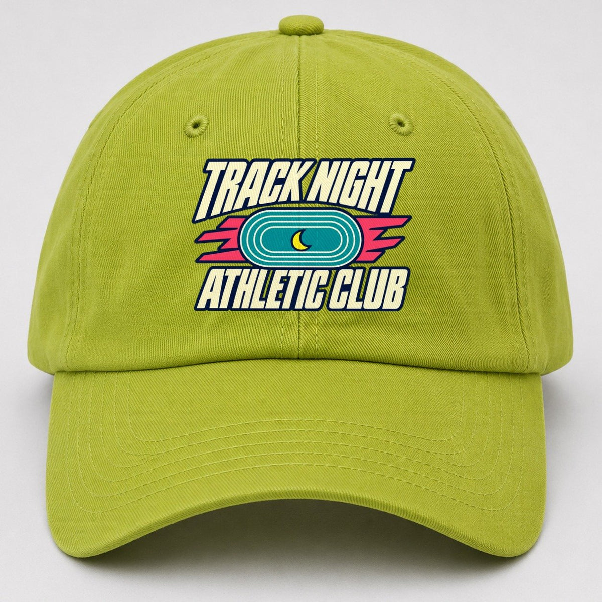 Track Night Athletic Club 90S Running Clubs Baseball Cap – Fluorescent Green