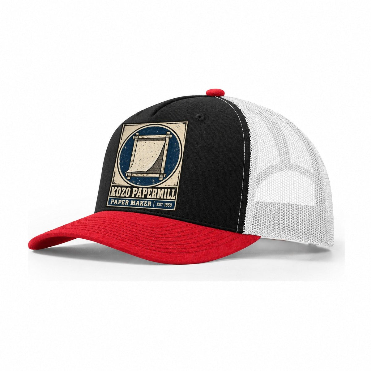 Kozo Paper Mill Noren Trade Co Trucker Hat – Black Red White