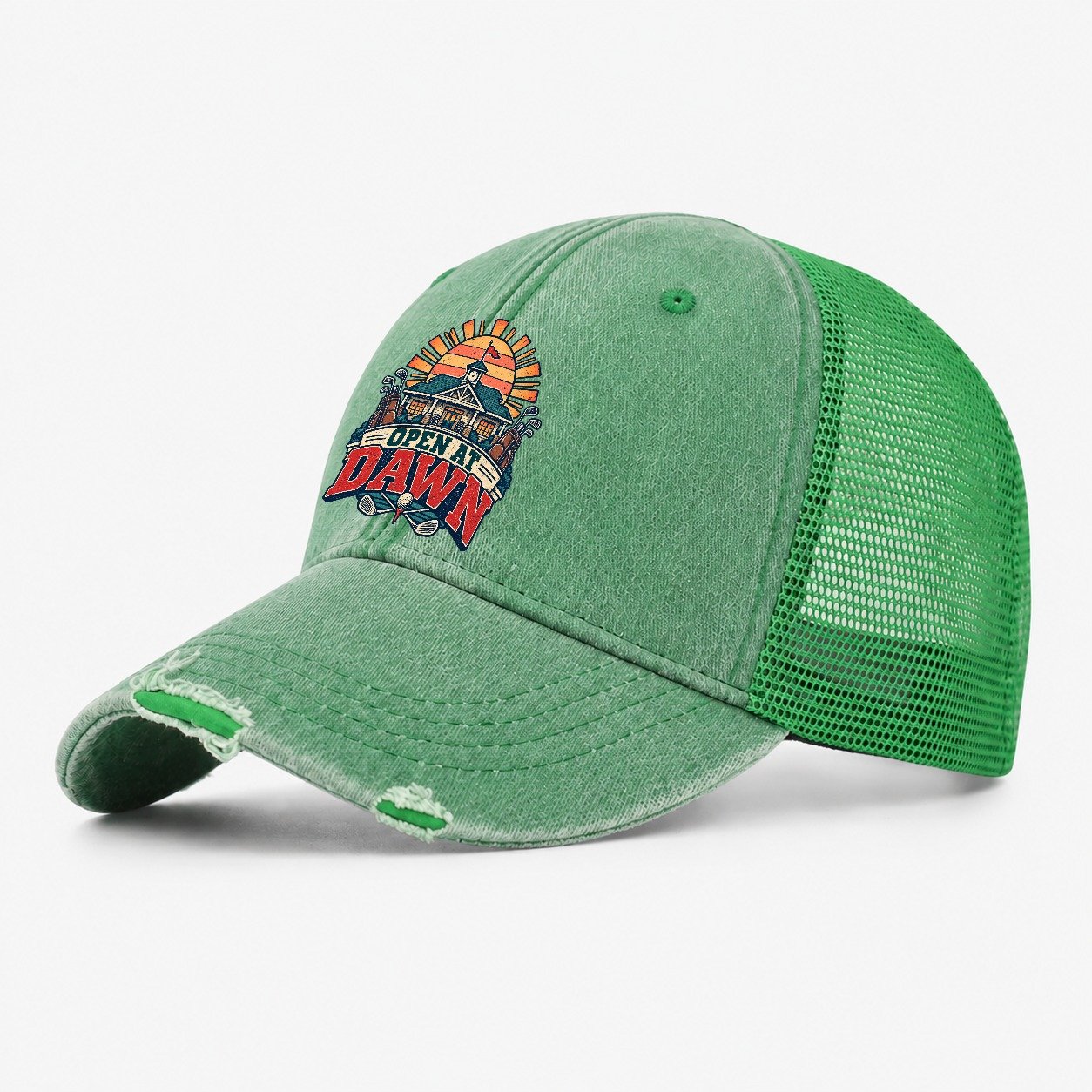 Open At Dawn Golf Life Washed Trucker Hat – Ink Green
