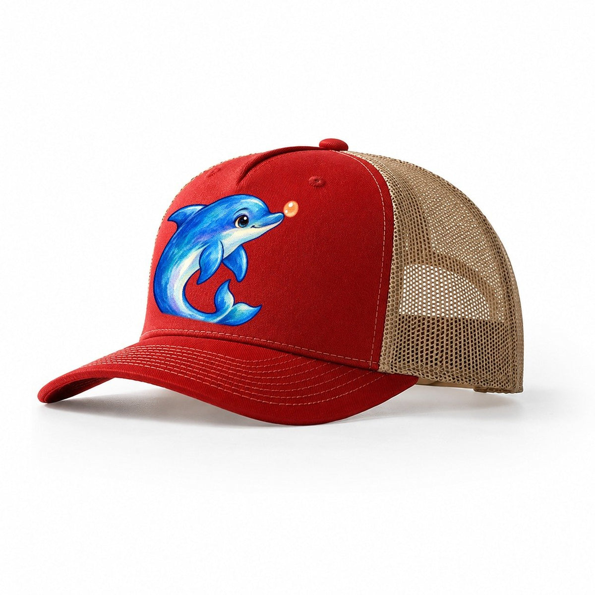 Dolphin Nose Boop Sea Sprite Trucker Hat – Red Khaki