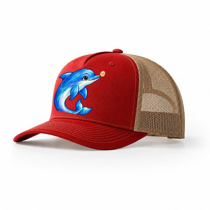 Dolphin Nose Boop Sea Sprite Trucker Hat – Red Khaki