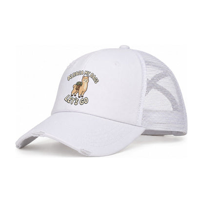 Alpaca Animal Puns Women's Ponytail Trucker Hat – White White