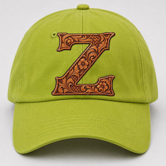 Tooled Leather Z Monogram Baseball Cap – Fluorescent Green