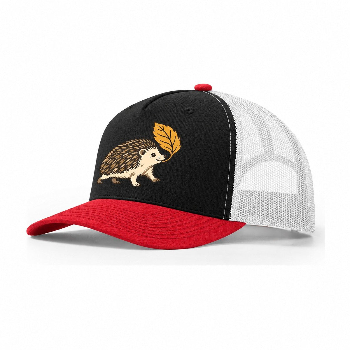 Hedgehog Leaf Carry Small Pet Logos Trucker Hat – Black Red White