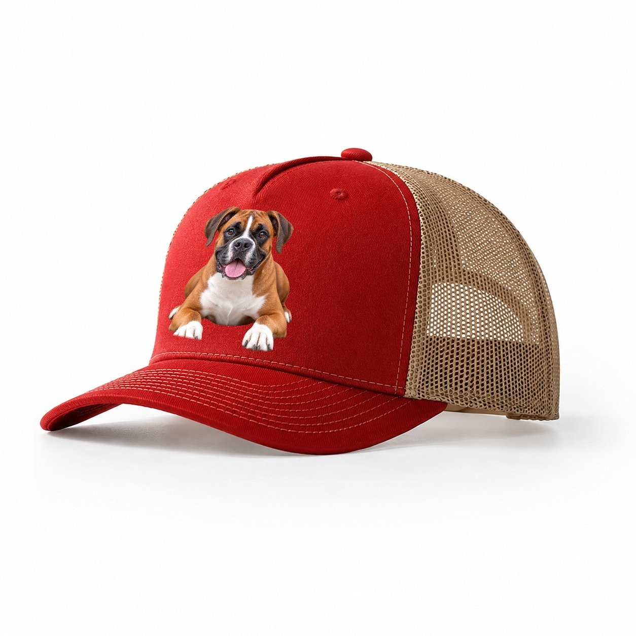 Boxer Lying Down Top Breeds Trucker Hat – Red Khaki