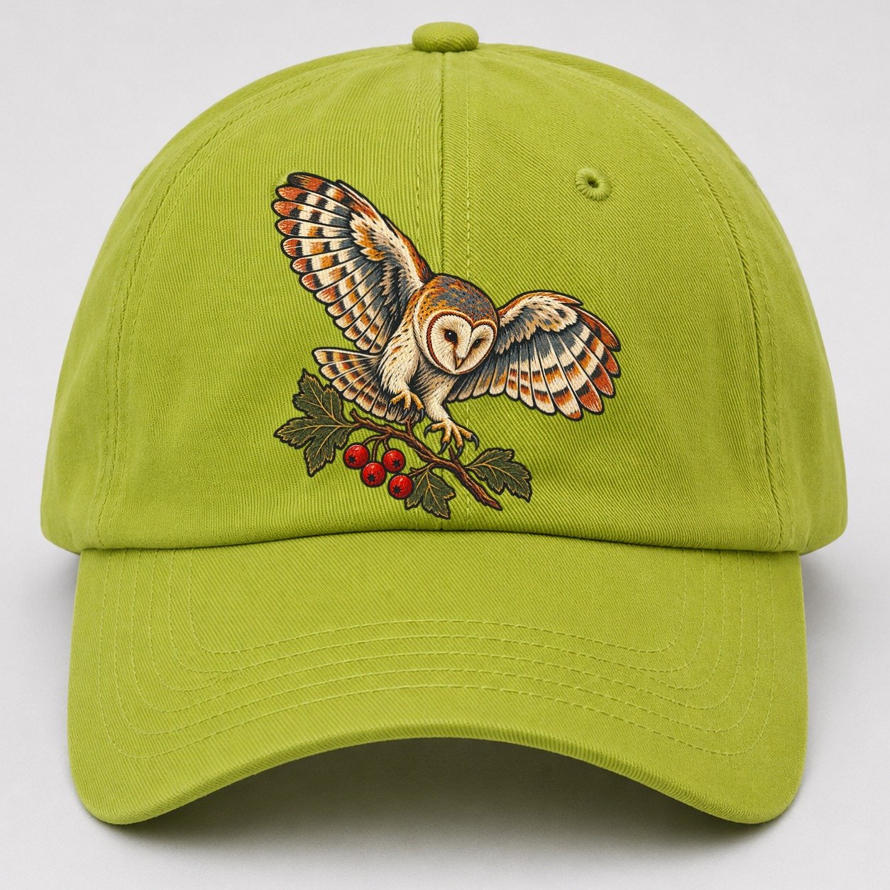 Barn Owl And Hawthorn Berries Uk Culture Heritage Baseball Cap – Fluorescent Green