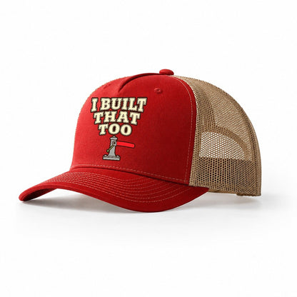 I Built That Too Model Railways Trucker Hat – Red Khaki