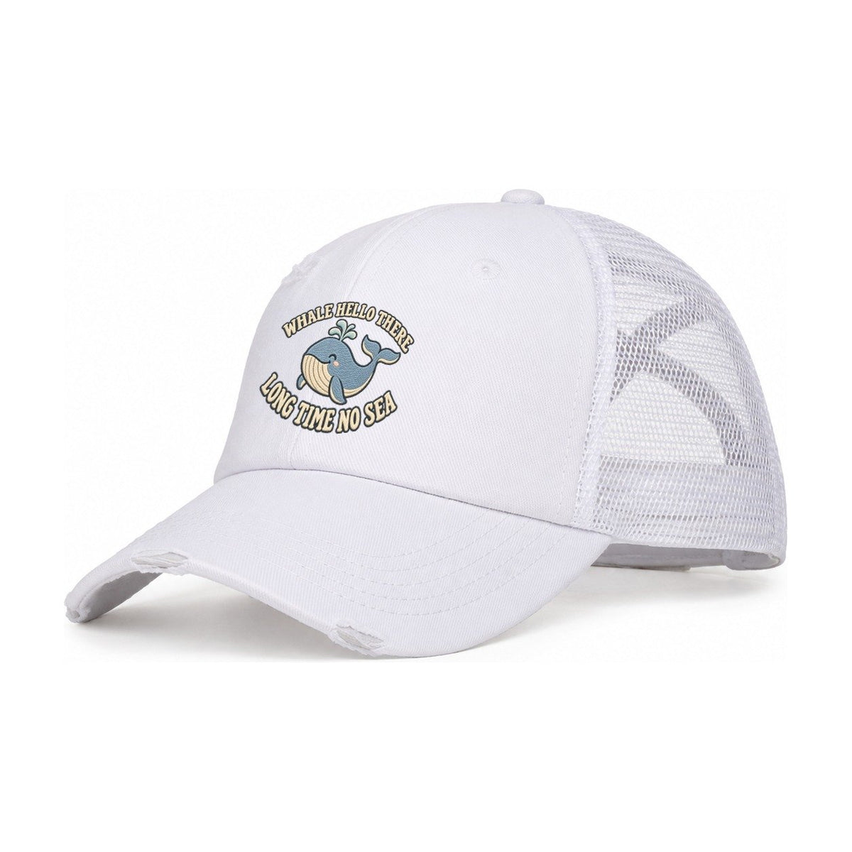 Whale Animal Puns Women's Ponytail Trucker Hat – White White