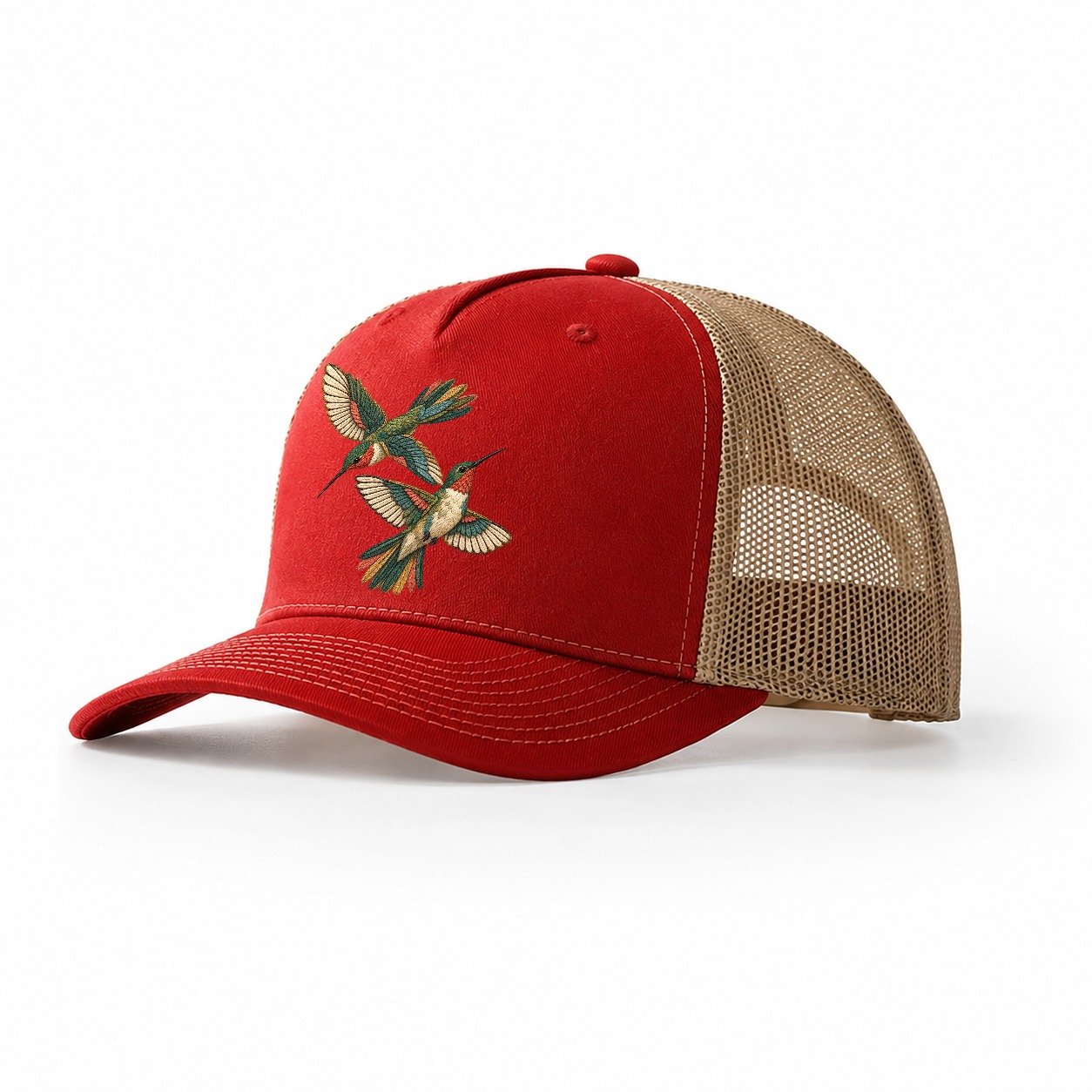 Crosswind Hummingbird Pair Gentle Wild Trucker Hat – Red Khaki
