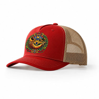 Rams Horn Shofar Jerusalem Trucker Hat – Red Khaki