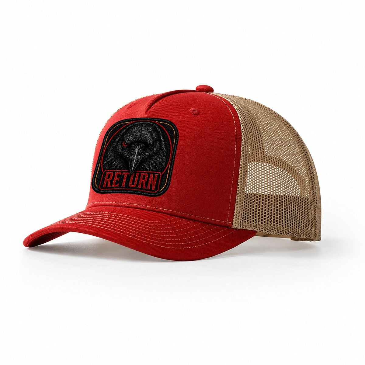 Raven Return Badge Trucker Hat – Red Khaki