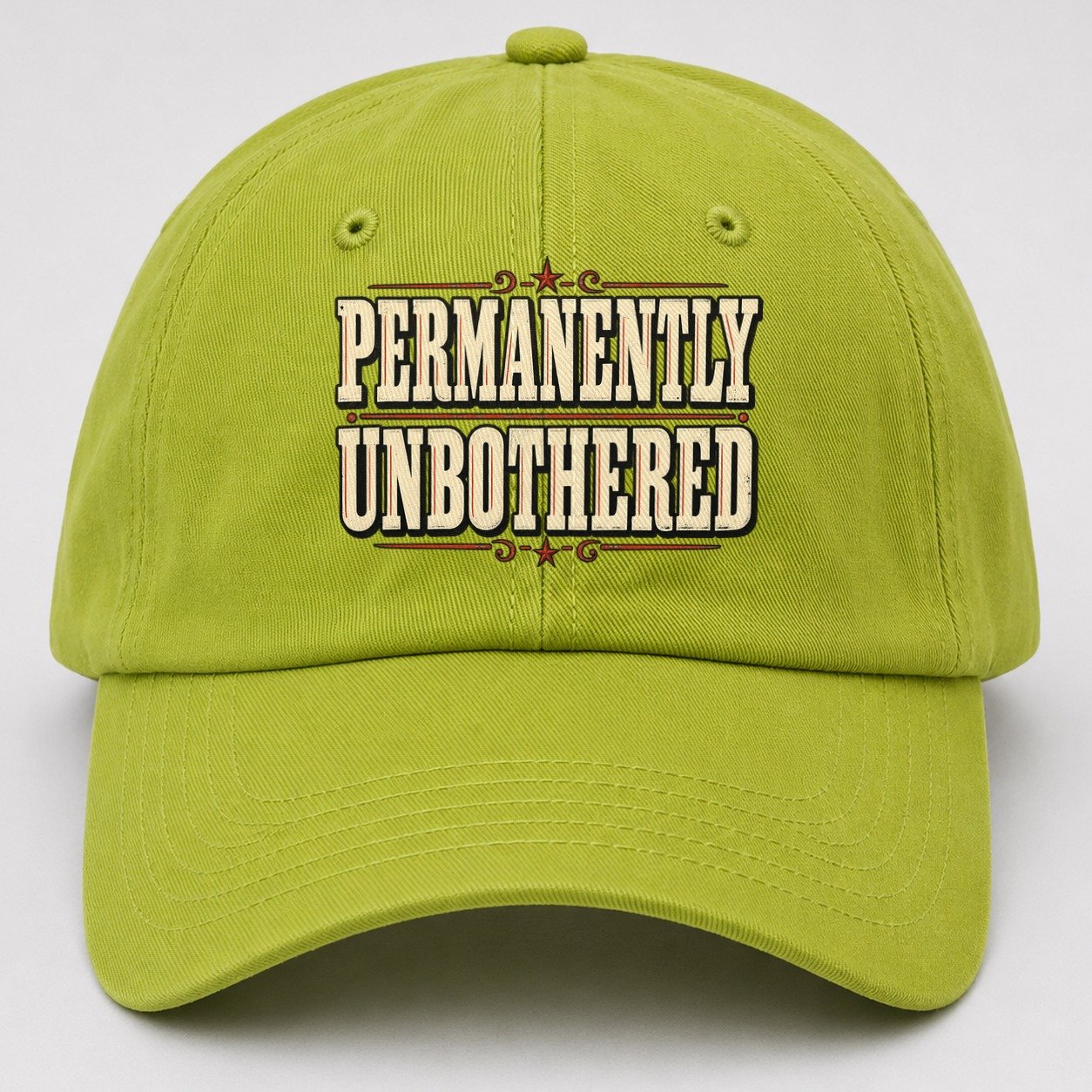 Permanently Unbothered American Wit Baseball Cap – Fluorescent Green