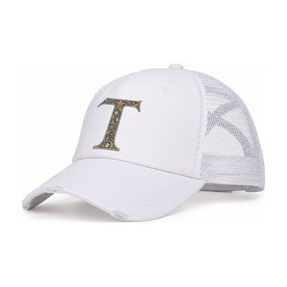 Wildflower T Monogram Women's Ponytail Trucker Hat – White White